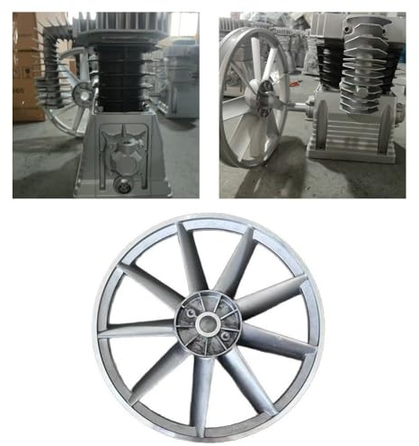 FACAIIO Polea de motor de compresor de aire de aluminio, 350 mm de diámetro, orificio cónico de 28-C29 mm, para correas tipo B, acabado plateado