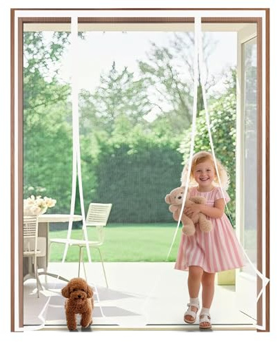 SAILIMAY Mosquitera Puerta Magnética 140x210 cm Blanco, Translucida con Doble Apertura Lateral, Cortina Antimosquitos Se Cierra Automáticamente, para Puerta Doble Balcón Patio Exterior