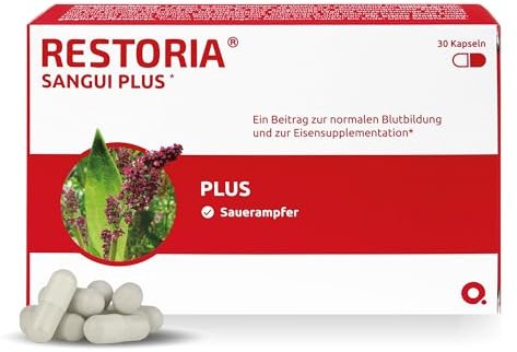 Restoria Eisen Kapseln, 30 Kapseln für 1 Monat | 14mg Eisenbisglycinat, 80mg Vitamin C, Folsäure, B12, bei Eisenmangel, Müdigkeit, Erschöpfung, sehr gut verträglich, vegan