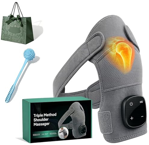 Rejuvacare - Masajeador de hombro de triple método, masajeador de manguito rotador recargable de 4500 mAh con calor, calor y vibración ajustables de 3 niveles, almohadillas de calor para aliviar el