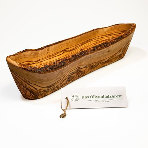 das Olivenholzbrett® / Baguetteschale aus Olivenholz/Brotschale aus Holz/länglich geformte Snackschale aus Olivenholz/Baguette Schale/im Naturschnitt / 45cm