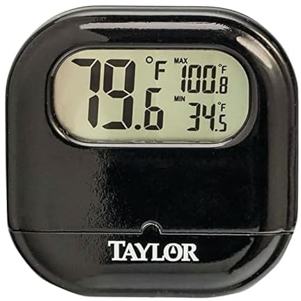 Taylor Digital Indoor/Outdoor Thermometer with Reversible Suction Cup, Black