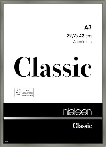 nielsen Bilderrahmen, 29,7 x 42 cm (A3), Aluminium, Platin glanz, Posterrahmen zum Aufhängen im Hoch- & Querformat, Echtglas, Classic