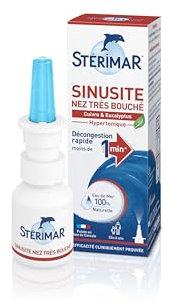 STÉRIMAR Sinusite Nez Très Bouché - Pompe nasale Décongestionnante, Agit en Moins d'1 Minute, à l'Eau de Mer 100% Naturelle & Cuivre/Eucalyptus/Acides Hyaluroniques, Formule Hypertonique, 20 ml