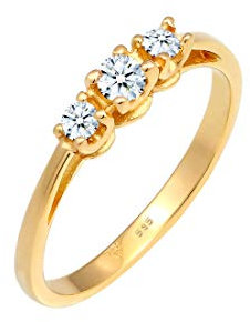Elli DIAMONDS Ring Damen Verlobung Edel Trio mit Diamant (0.22 ct.) in 585 Gelbgold