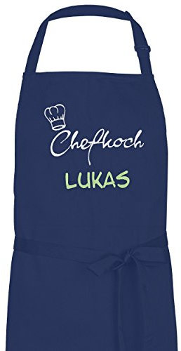 Wolimbo Kochschürze mit Namen - navy - Grillschürze Küchenschürze personalisiert mit verstellbarem Nackenband - Schürze selbst gestalten mit Motiv