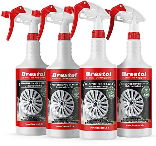 Brestol Felgenreiniger gebrauchsfertig 4X 750 ml - für Alufelgen Stahlfelgen Autofelgen LKW-Felgen Leichtmetallfelgen Felgenglanz Felgenpflege sauer Bremsstaubentferner