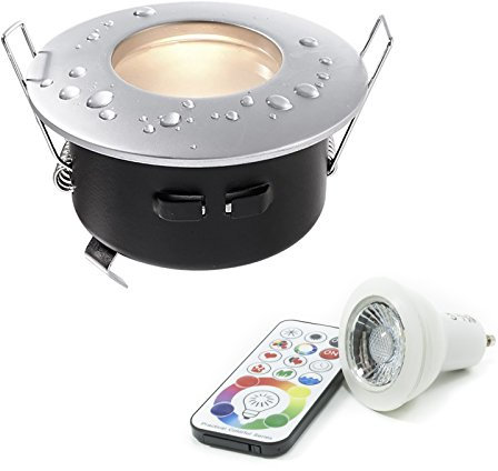 Spot à LED RGBW pour douche, pièces humides, salle de bain, sauna, étanche IP65, chromothérapie, 230V, 6W, finition aluminium brossé argenté