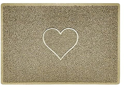 Nicoman Heart Shape Embossed Entrance Door Mat Non Slip Dirt Trapper PVC Spaghetti Mat with Rubber Base, Jet Washable Quick Drying Doormat Indoor or Outdoor - (Large, Beige, 90 x 60cm)