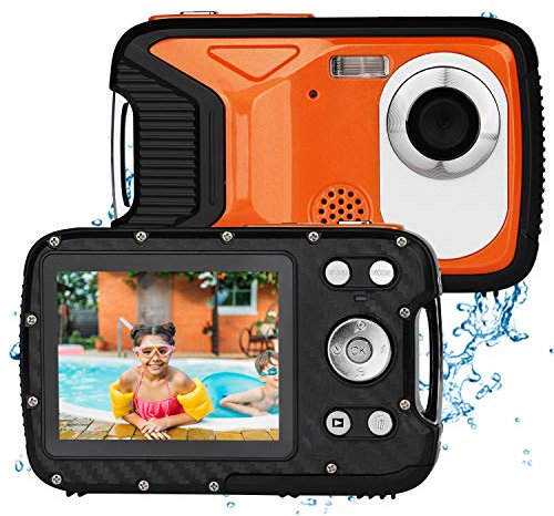 BYbrutek Kinder Digitalkamera, 21MP FHD 1080P, Wasserdicht bis 5m, 2,8-Zoll-LCD, 8-facher Digitalzoom, Orange