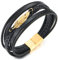 COOLSTEELANDBEYOND Edelstahl Gold Farbe Feder Multi-strang Schwarz Geflochtene Lederarmband Armreif für Herren Damen