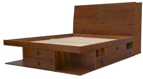 Memomad Set Bali Caramel: Storage Bed Special Double (140x190 cm) + Headboard 150 + Slatted Frame. Sturdy double bed frame and headboard with drawers, ideal for small bedrooms - Solid pine wood