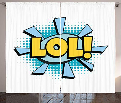ABAKUHAUS LOL Rustikaler Gardine, Comic Wort Ausrufezeichen, Schlafzimmer Kräuselband Vorhang mit Schlaufen und Haken, 280 x 245 cm, Baby Blue Sky Blue