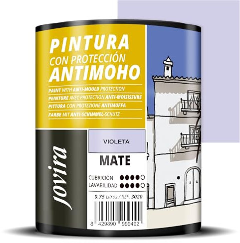 JOVIRA PINTURAS Pintura Antimoho, Evita el moho, resistente a la aparición de moho en paredes, aspecto mate. (750 Mililitros, Violeta)