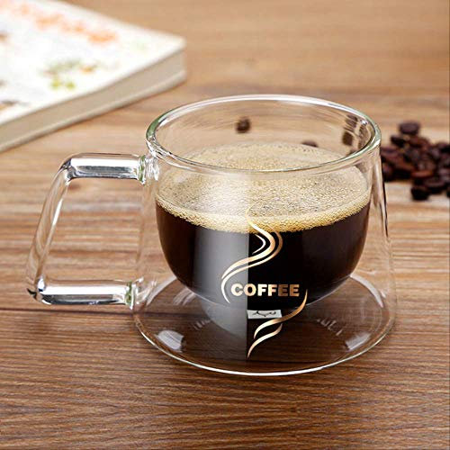 BAJIE Coffee Cup200 Ml Vaso de Vidrio de Doble Fondo Vasos de café para Beber Vaso de Doble Pared para té Vino Vaso de chupito Vaso con Cuchara China Sin Cuchara de Vidrio