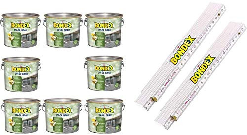 Bondex BigPack XXL 8x Holz Öl UV Grau 2,5l 377947 + 2 x Bondex Zollstock