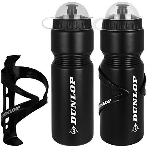 TW24 Dunlop Fahrradflasche 750 ml mit Halter 2 Stück mit Farbwahl Trinkflasche Fahrrad Wasserflasche Radflasche (Schwarz)