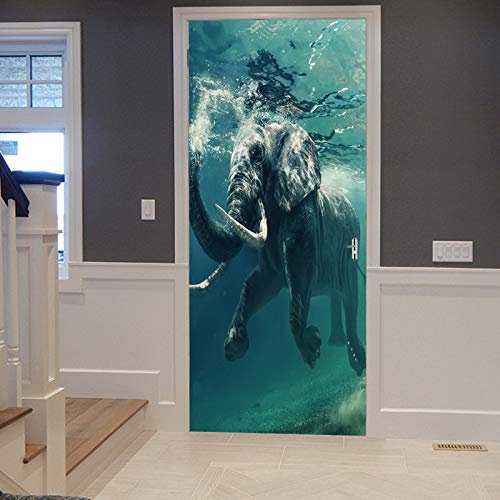 A.Monamour Türtapete Selbstklebend Türfolie Türposter 3D Schwimmender Elefant Unterwasser Tier Fotografie Thema Vinyl Folie Türdeko Tapete Wandbild Türaufkleber Türtattoo 77 x 200 cm