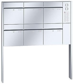 RENZ/Plan / 6er Freistehende Briefkastenanlage Standbriefkasten mit Sprechfeld / V4A-Edelstahl/Volumen 28 L/zum Einbetonieren/Dein-Briefkasten.de