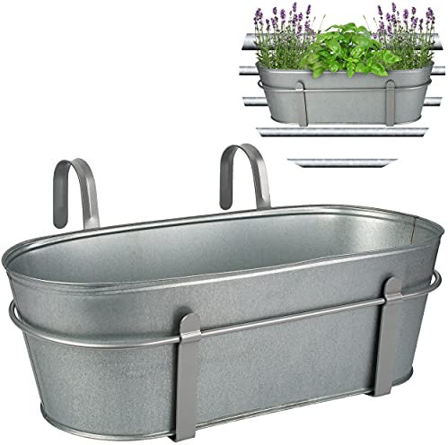 alles-meine.de GmbH 5 Stück Hänge - Töpfe/Blumentöpfe/Balkonkästen Farbwahl Ø 50 cm - mit Haken - Metall - metallic grau/anthrazit - oval - länglich - Hängend - Aufhä..