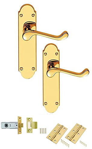 Haven Heritage Latch Door Handle Brass Finish Epsom Style Victorian Scroll + Latch & Hinges 1 x Pair