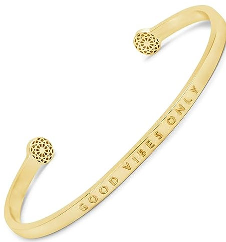 SIMPLE PLEDGE | Good Vibes Only Armreif | Armband Damen mit Gravur in Silber, Gold, Roségold | Perfekt als Schmuck Geschenk | Blindgravur