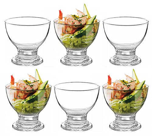 GK Global Kitchen Set of 6 Glass Prawn Cocktail Bowls Dishes Appetizer Prawn Cocktail Starter Serving Seafood Shrimp Salad Cocktail Nibbles Glass Bowls Stackable, 265ml