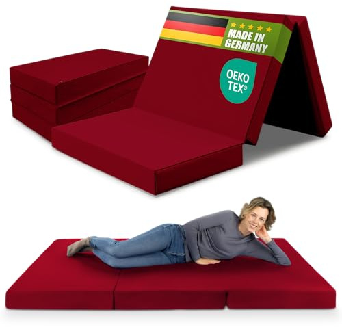 SHOGAZI Klappmatratze 120x200 x 12 cm, Gästematratze klappbar Made in Germany, Faltmatratze VERGLEICHSSIEGER, ultimativer Schlafkomfort, Orthopädischer Kaltschaum - Weinrot