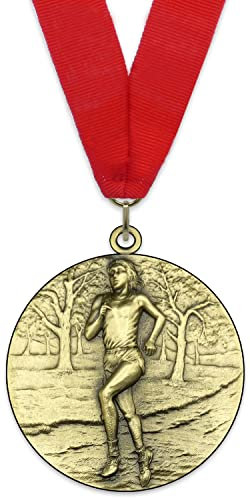 Emblemarket - Medaille aus Metall - Running Cross Feminin - Farbe Gold - 6,4 cm - inklusive Band Ihrer Wahl