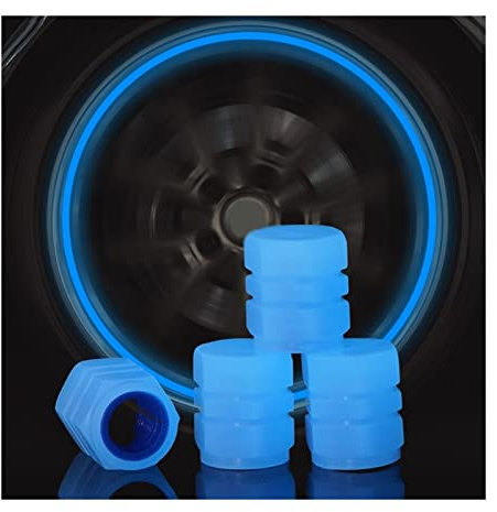 XIRUJNFD Universal Fluorescent Car Tire Valve Caps 4pcs, Luminous Tire Valve Stem Caps, Fluorescent Car Tire Valve Caps for Most Cars, Truck, SUV, Motorcycles, Bike (Blue,4pcs)