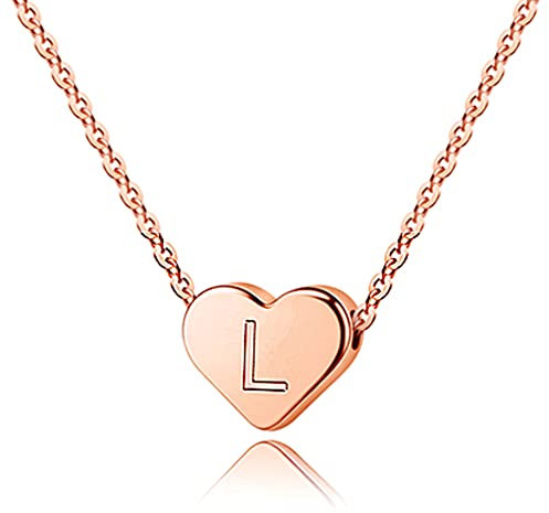 TINGN Roségold Buchstaben Kette Mädchen Geschenke, 14K Roségold Gefüllte Herz Kette für Mädchen Damen Kette Rosegold Herz Anhänger für Mädchen Buchstaben L Halskette Mädchen Geschenke Mädchen 8 Jahre