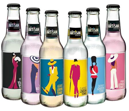 The Artisan Drinks Company Tonic Water Taster Pack - 200mlx6 Bottles - Gin - Classic London, Skinny London, Yuzu Tokyo, Pink Citrus, Violet Blossom & Agave Lemon Flavours
