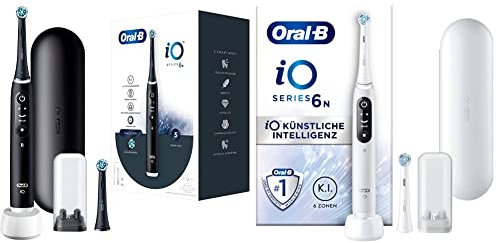 Oral-B iO Series 6 Elektrische Zahnbürste, black lava & iO Series 6 Elektrische Zahnbürste/Electric Toothbrush, 2 Aufsteckbürsten, 5 Putzmodi, Magnet-Technologie, Display & Reiseetui, white