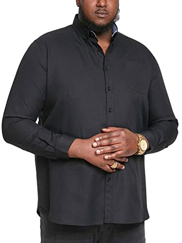 D555 Men's Plus Size Richard Basic Oxford Long Sleeve Shirt in Black 4XL