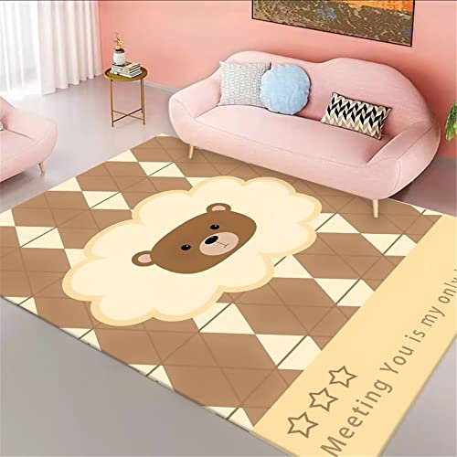 Teppiche Für Schlafzimmer Bettvorleger Wohnzimmer Schlafzimmer Braun Cartoon-Bären-Muster Teppich Arbeits Zimmer Dekoration Esszimmer Schlafzimmer - 80X120Cm Esszimmer Kinderzimmer Schlafzimmer