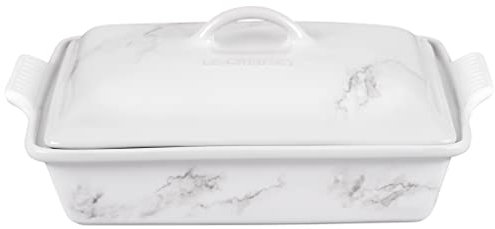 Le Creuset Casserole rectangulaire couverte Heritage en grès, 4 pintes (30,5 x 22,9 cm), marbre
