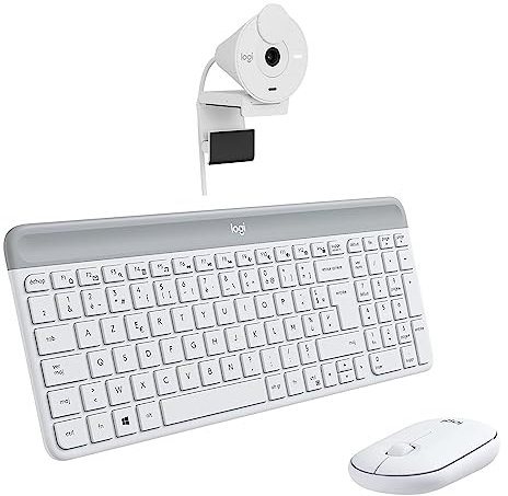 Logitech MK470 Combo Clavier et Souris sans Fil pour Windows, 2,4 GHz avec Récepteur USB Unifying + Logitech Brio 300 Webcam Streaming Full HD avec confidentialité, Micro à réduction de Bruit