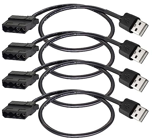 Gebildet 4pcs USB to 4-Pin Molex PWM 5V USB Sleeve Fan Power Adapter Cable, USB to 4-Pin Molex Case Fan Adapter Connector Cable (USB 4-Pin Molex Cable)