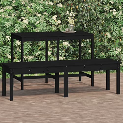 Higsose Gartenbank 2-Sitzer Schwarz 159,5x44x45 cm Massivholz Kiefer Gartenmöbel Holz Gartenbank Holz Garten Holzbank Gartenmöbel Set Gartenstuhl Holz Balkonmöbel Holz Balcony Furniture