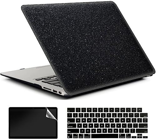 AMCJJ Custodia Rigida Compatibile con MacBook Air 13 Pollici 2017-2010 Release A1466/A1369,Plastica Case Cover & EU Tastiera Cover & Screen Protecto,Nero Brillante 1
