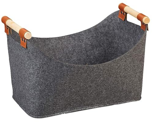 Leñero interior, Cesta Leña De Fieltro Reciclado, Con Asas de Transporte Plegable Cesta para guardar leña, Se Puede Utilizar Como Cesta de la Compra para Guardar Madera, Periódicos o Leña, Gris
