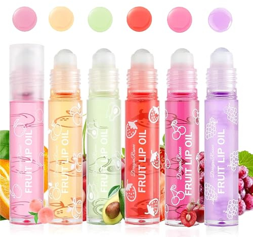 Hydrating Roll On Lip Oil, 6 Pcs Lip Glow Oil Plumpimg Lip Balm Long Lasting Non Sticky Lip Gloss Transparent Colorless Moisturizing Lip Lotion