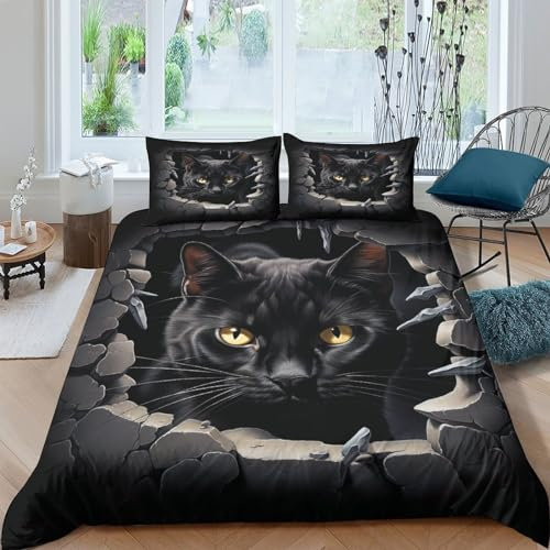 ESSAHI Shidong Cat Für Kinder Mädchen Jungen 3D Gedruckter Bettwäschegarnitur Bettbezug Set Peep Stone Weich Microfaser Bettwäsche Und Kissenbezüge Reissverschluss 3 Teilig King(220x240cm)