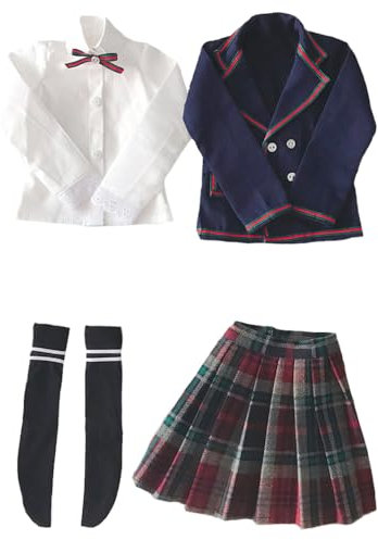 niannyyhouse 1/3 1/4 BJD Puppen Kleidung Mantel Hemd Plaid Faltenrock Socken Europäische Dunkelblau Schuluniform Blazer Outfit Ball Gelenk Puppen Zubehör Dress Up Geschenk (1/3BJD-Girl)