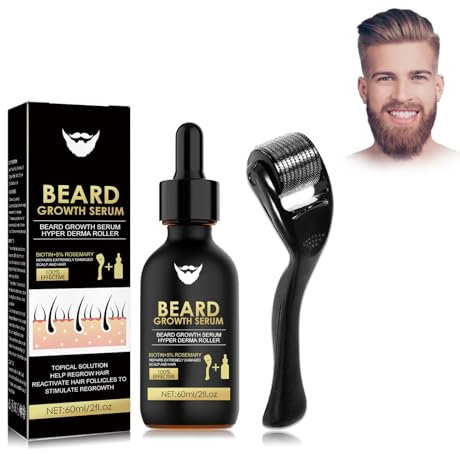 Kit de Cultivo de Barba, Rodillo + Aceite de Suero para Crecimiento Barba, Beard Growth, Kit Crecimiento de Barba, Suero Para El Crecimiento De La Barba, Estimula El Crecimiento De La Barba