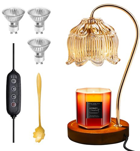 Azrra Candle Warmer Lamp with Bulbs: Dimmable Room Decor Candle Warmer with 3 Wax Warmer Bulbs - Great Home Decor Gifts for Mom - Compatible with All Jar Candles for Scented Wax Melting (Flower)