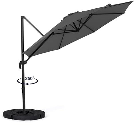IDMarket - Parasol déporté inclinable rotatif 360 CALVI gris D.3M avec 4 dalles et housse