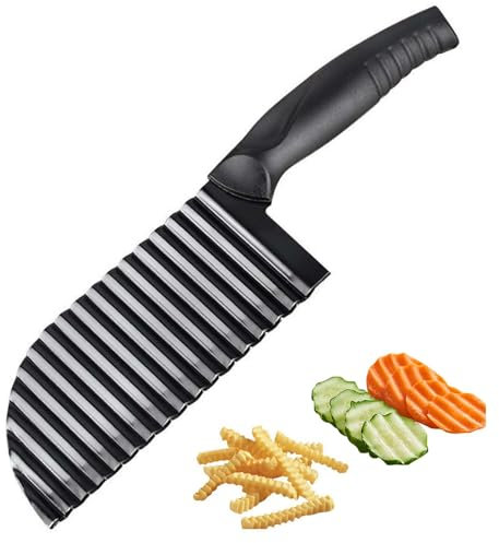 smatime Wellenschneider für Pommes, Edelstahl Crinkle Cutter, Wellenmesser Kartoffelschneider Messer Riffelmesser, Gemüseschneider Riffelmesser, für Gemüse Obst Frucht Kartoffel, Schwarz