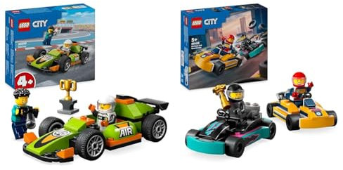 LEGO City Rennwagen, Spielzeug-Rennauto, klassischer Sportwagen & City Go-Karts mit Rennfahrern, Set mit 2 Rennfahrer-Minifiguren und Rennautos