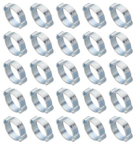 PATIKIL 50 Pack 17-20mm Double Ear Hose Clamp, Galvanized Steel O Clip Crimp Rings for Fuel Petrol Pipe Tube Fitting Connections, Silver Tone